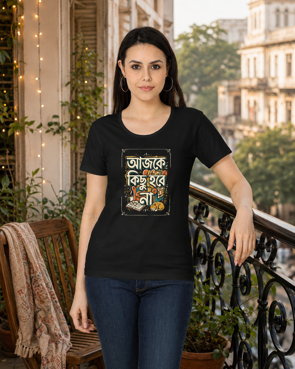 LUCE & SETE GPT mockup 1 - আজকে কিছু হবে না Classic Graphic T-Shirt for Women | Relaxed Bengali Streetwear - 555_9399863771373_womens-classic-t-shirt-152_BENGALI_front_HERO_20260615_161532.png