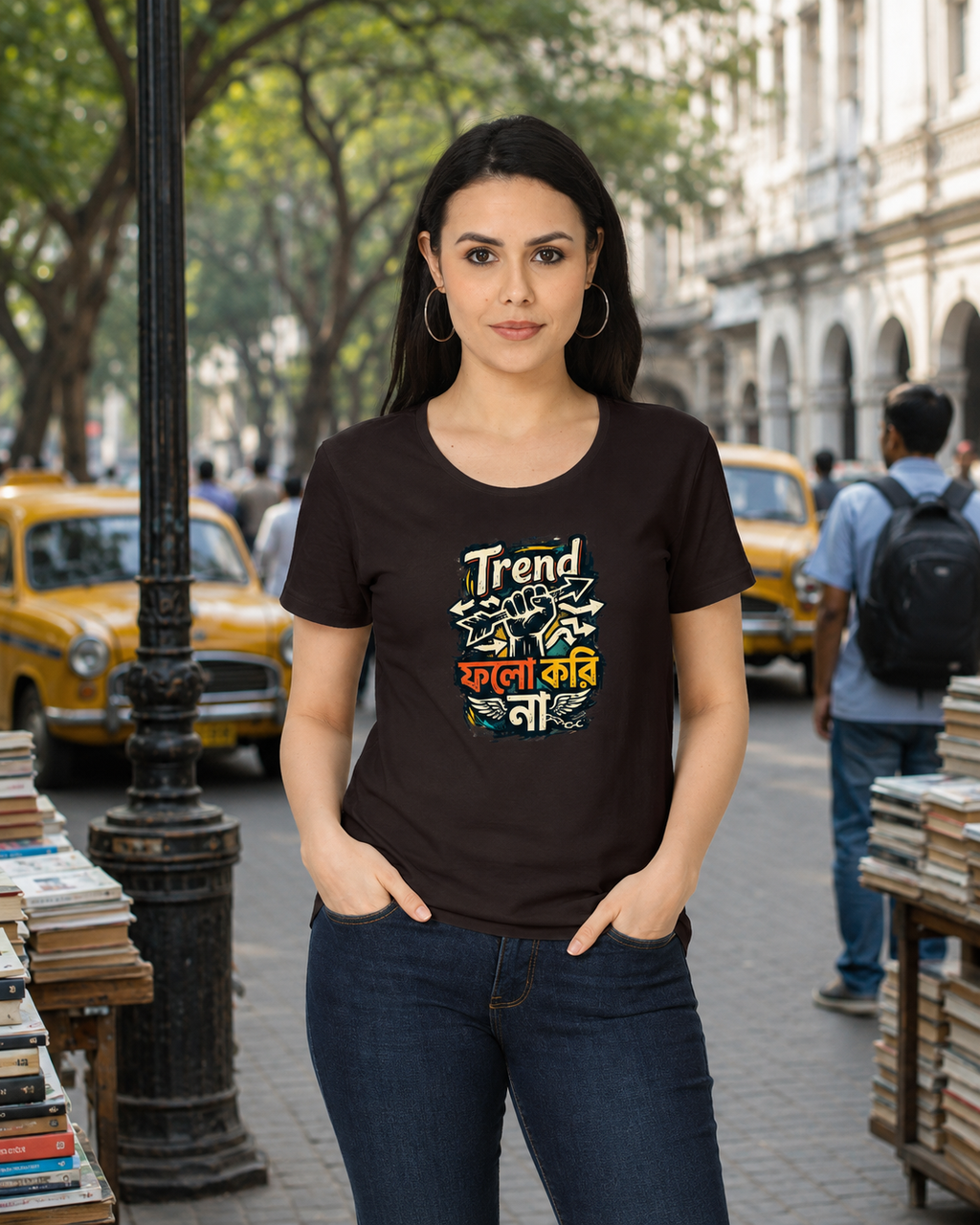 LUCE & SETE GPT mockup 1 - Trend ফলো করি না Classic Graphic T-Shirt for Women | Bold Bengali Statement - 555_9399864099053_womens-classic-t-shirt-153_BENGALI_front_HERO_20260615_161925.png