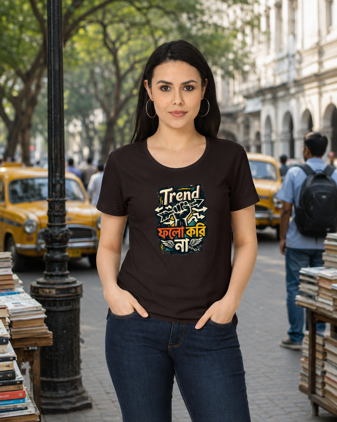 LUCE & SETE GPT mockup 1 - Trend ফলো করি না Classic Graphic T-Shirt for Women | Bold Bengali Statement - 555_9399864099053_womens-classic-t-shirt-153_BENGALI_front_HERO_20260615_161925.png