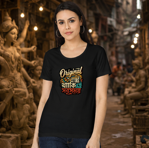 LUCE & SETE GPT mockup 1 - Original থাকি সবসময় Classic Graphic T-Shirt for Women | Bengali Pride Statement - 555_9399864361197_womens-classic-t-shirt-154_BENGALI_GRID_20260615_162112_02_row1_col2.png