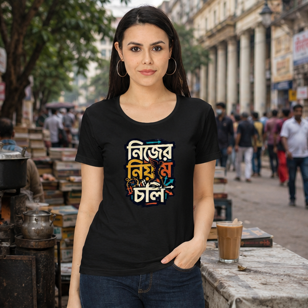 LUCE & SETE GPT mockup 1 - নিজের নিয়মে চল Classic Graphic T-Shirt for Women | Bengali Empowerment Streetwear - 555_9399864819949_womens-classic-t-shirt-155_BENGALI_GRID_20260615_162712_02_row1_col2.png