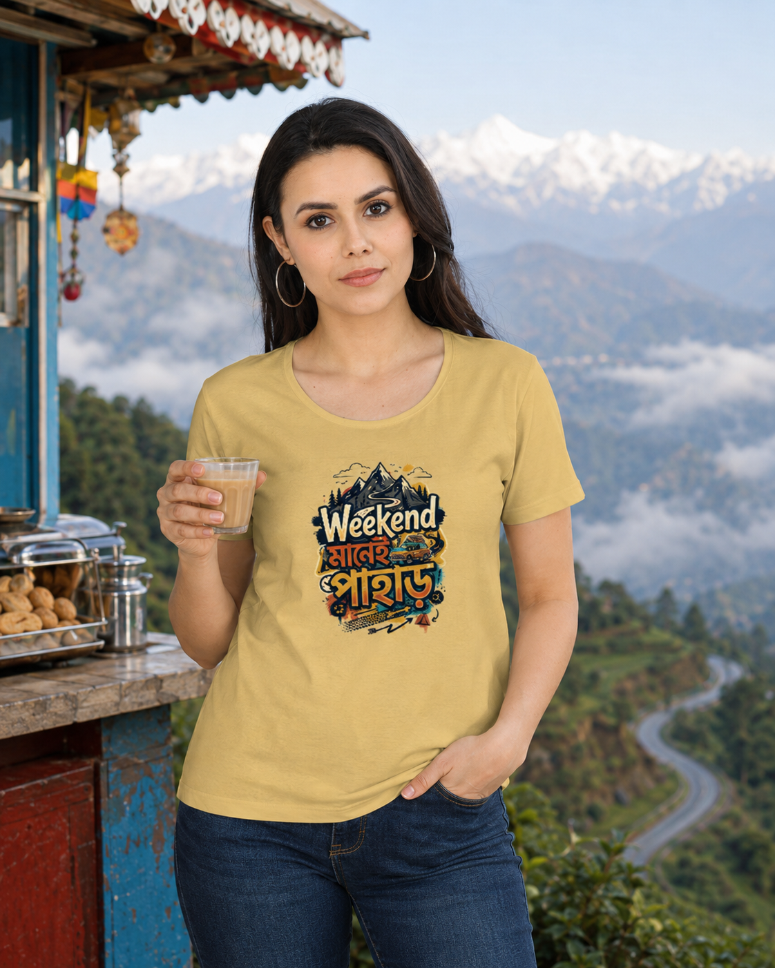 LUCE & SETE GPT mockup 1 - Weekend Mountain Bengali Graphic Classic T-Shirt for Women | Adventure Streetwear - 555_9400072667373_womens-classic-t-shirt-162_BENGALI_front_HERO_20260615_224917.png