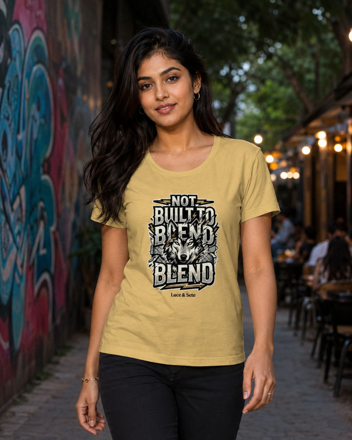 LUCE & SETE GPT mockup 1 - Not Built to Blend Classic Graphic T-Shirt for Women | Bold Individuality Statement - 555_9400922374381_womens-classic-t-shirt-166_BUILD_DIFF_front_HERO_20260616_104338.png