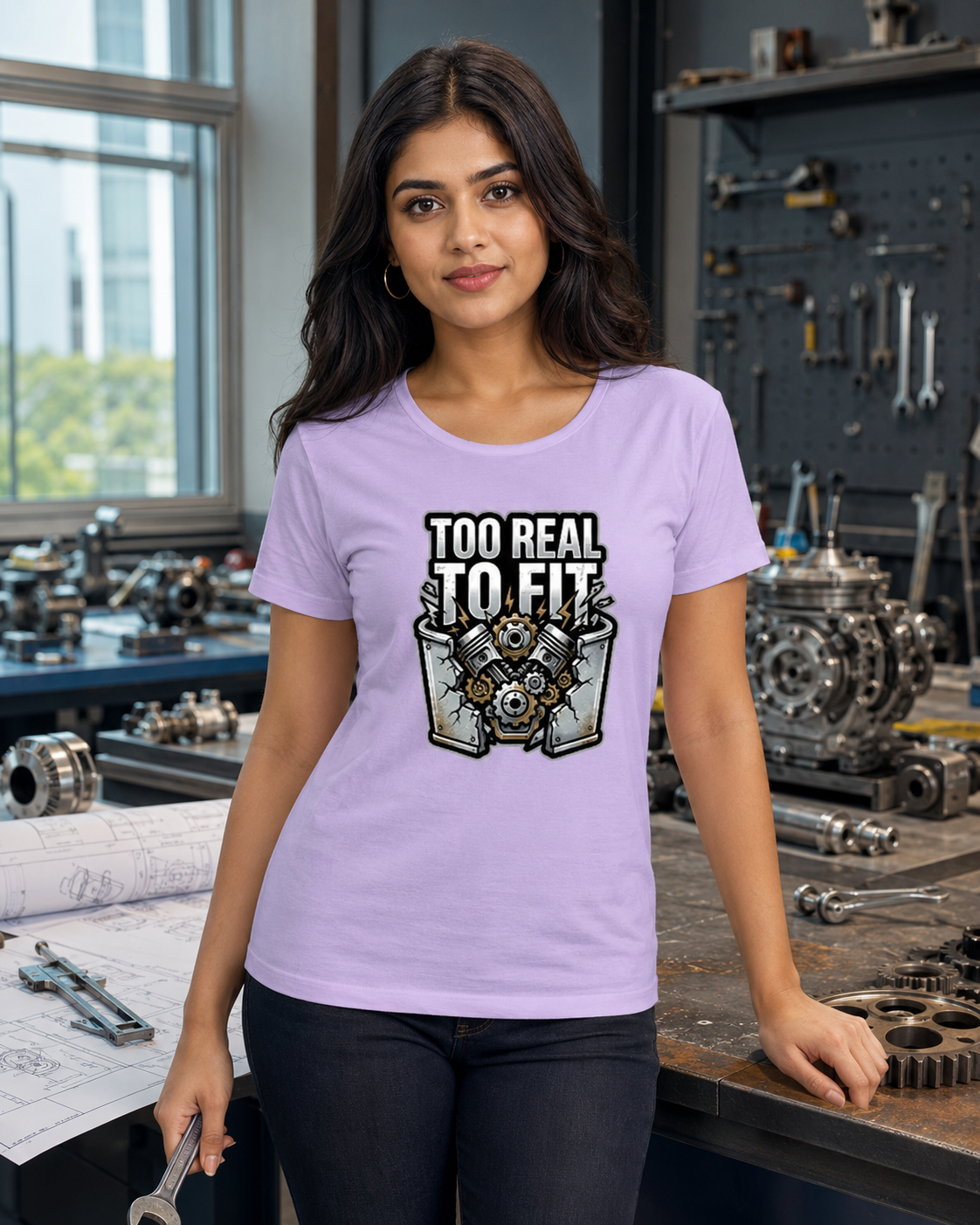 LUCE & SETE GPT mockup 1 - Too Real to Fit Engineering Graphic Classic T-Shirt for Women | Confident Engineer Streetwear - 555_9400922407149_womens-classic-t-shirt-167_BUILD_DIFF_front_HERO_20260616_104834.png