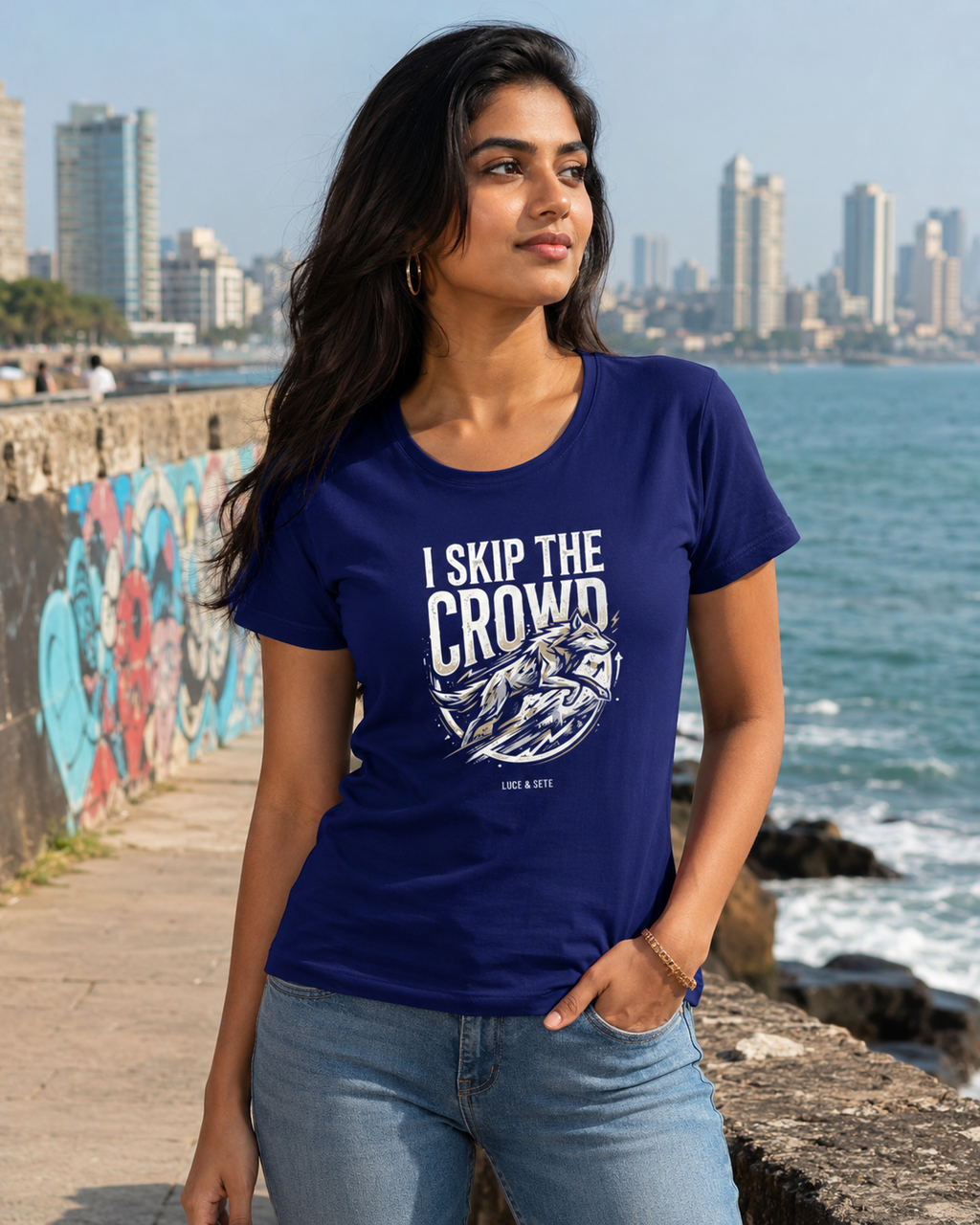 LUCE & SETE GPT mockup 1 - I Skip The Crowd Classic Graphic T-Shirt for Women | Confident Streetwear - 555_9400922538221_womens-classic-t-shirt-169_BUILD_DIFF_front_HERO_20260616_105831.png