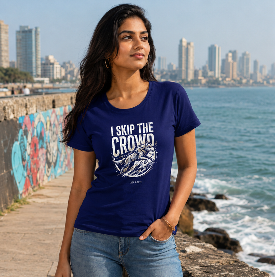 LUCE & SETE GPT mockup 1 - I Skip The Crowd Classic Graphic T-Shirt for Women | Confident Streetwear - 555_9400922538221_womens-classic-t-shirt-169_BUILD_DIFF_front_PAIR_20260616_110006_01_row1_col1.png
