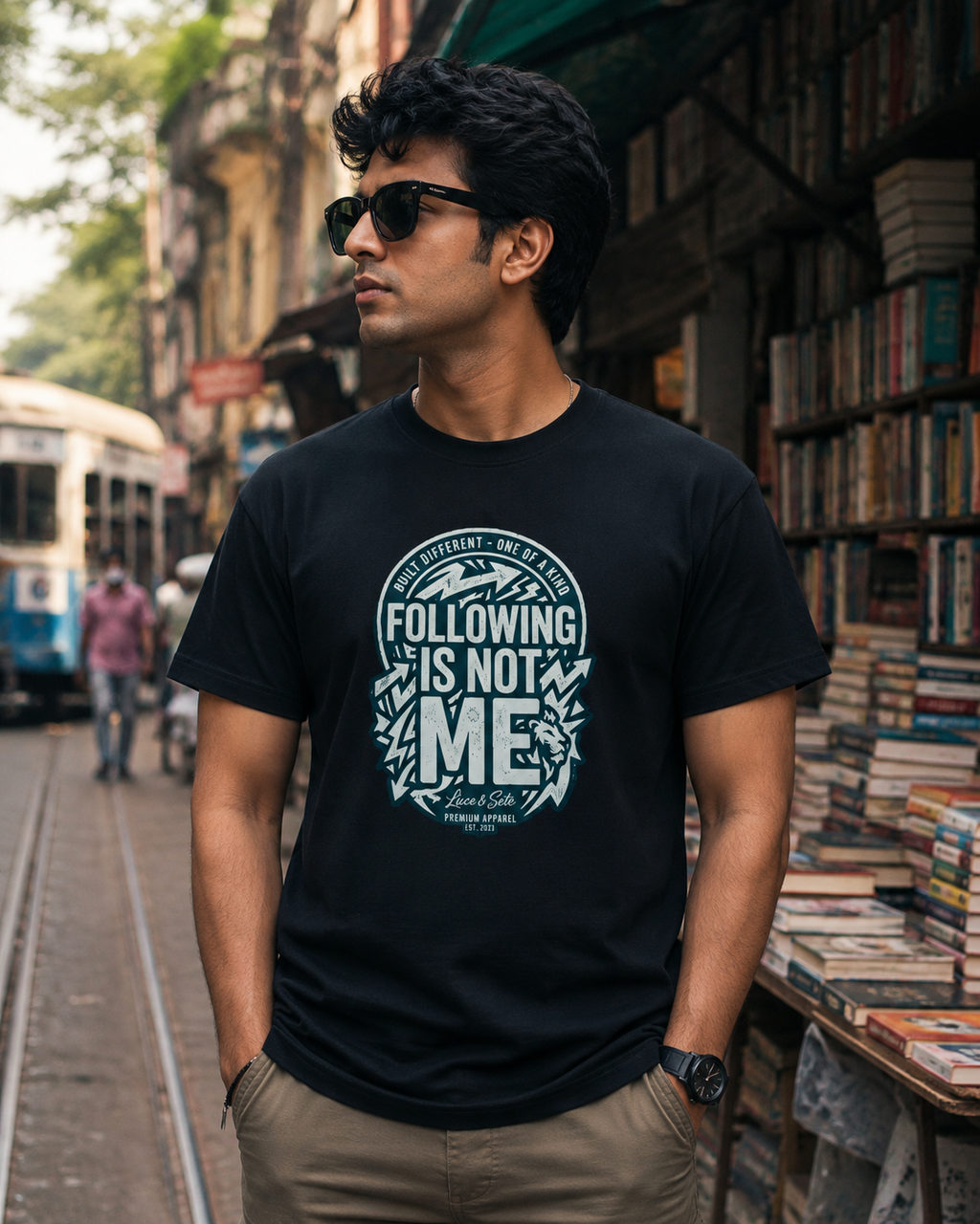 LUCE & SETE GPT mockup 1 - Following Is Not Me Classic Graphic T-Shirt for Men | Bold Individuality Statement - 555_9400941969645_unisex-classic-crew-t-shirt-159_BUILD_DIFF_front_HERO_20260616_120142.png