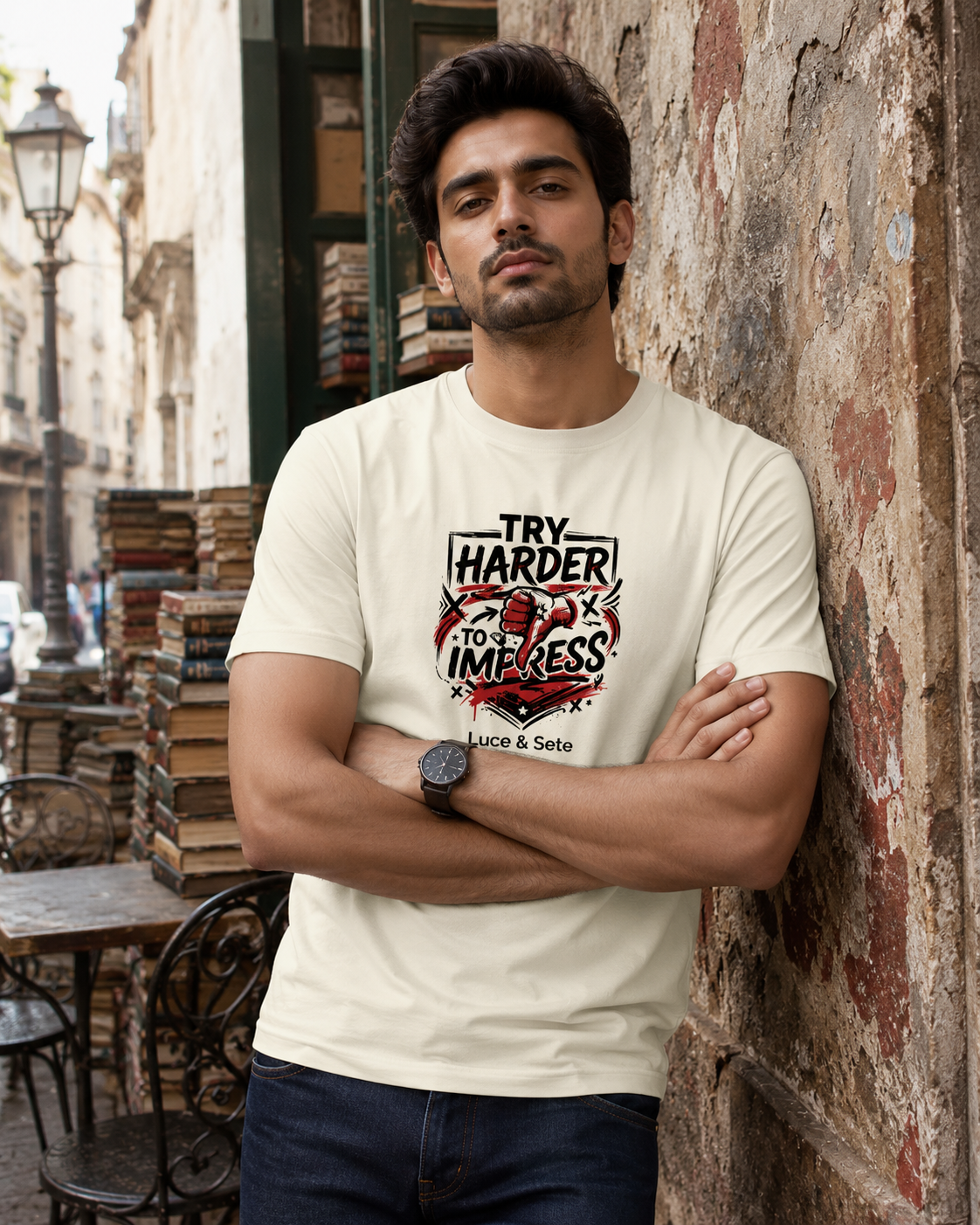 LUCE & SETE GPT mockup 1 - Try Harder to Impress Classic Graphic T-Shirt for Men | Bold Attitude Streetwear - 555_9400942067949_unisex-classic-crew-t-shirt-161_BUILD_DIFF_front_HERO_20260616_121115.png