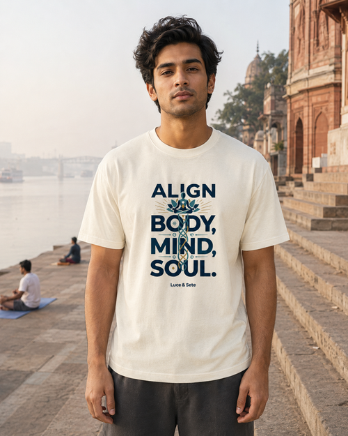 LUCE & SETE GPT mockup 1 - Align Body Mind Soul Classic Graphic T-Shirt for Men | Spiritual Wellness Streetwear - 555_9403361263853_unisex-classic-crew-t-shirt-165_YOGA_front_HERO_20260617_134227.png