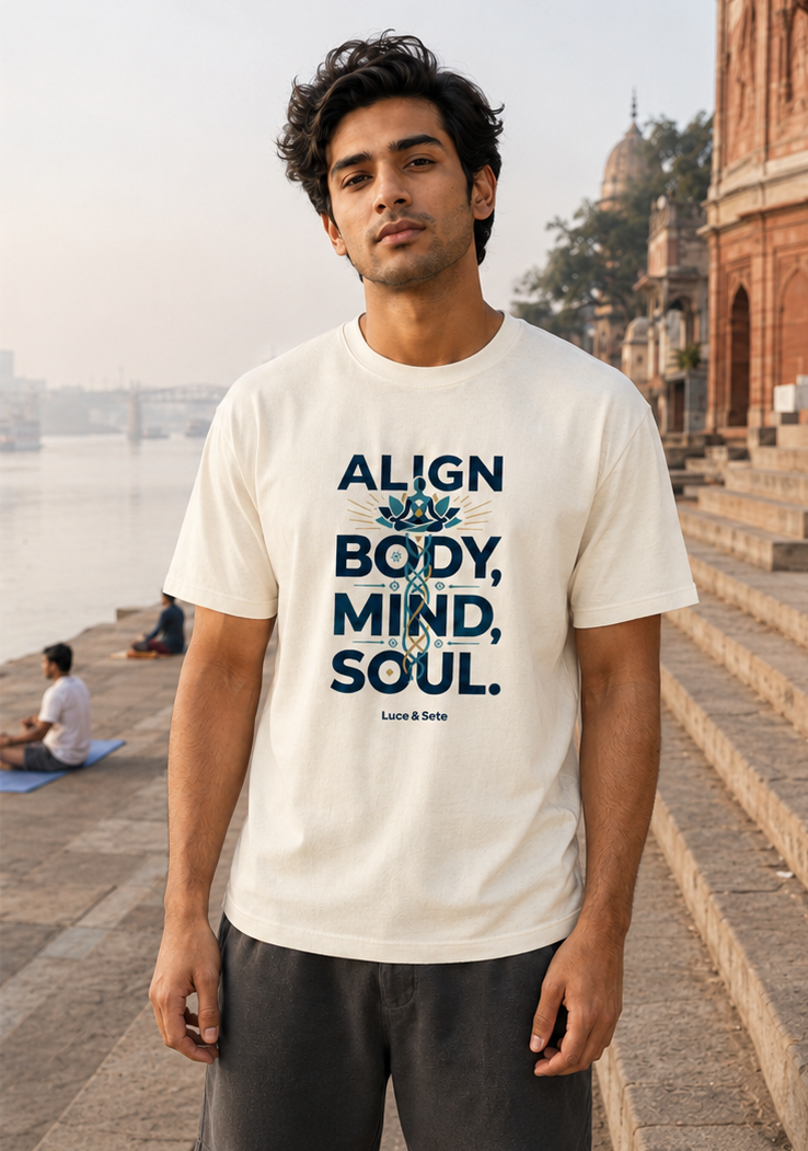 LUCE & SETE GPT mockup 1 - Align Body Mind Soul Classic Graphic T-Shirt for Men | Spiritual Wellness Streetwear - 555_9403361263853_unisex-classic-crew-t-shirt-165_YOGA_front_PAIR_20260617_134523_02_row1_col2.png