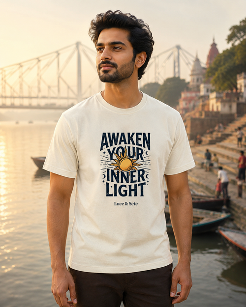 LUCE & SETE GPT mockup 1 - Awaken Your Inner Light Classic Graphic T-Shirt for Men | Inspirational Streetwear - 555_9403361689837_unisex-classic-crew-t-shirt-167_YOGA_front_HERO_20260617_135134.png