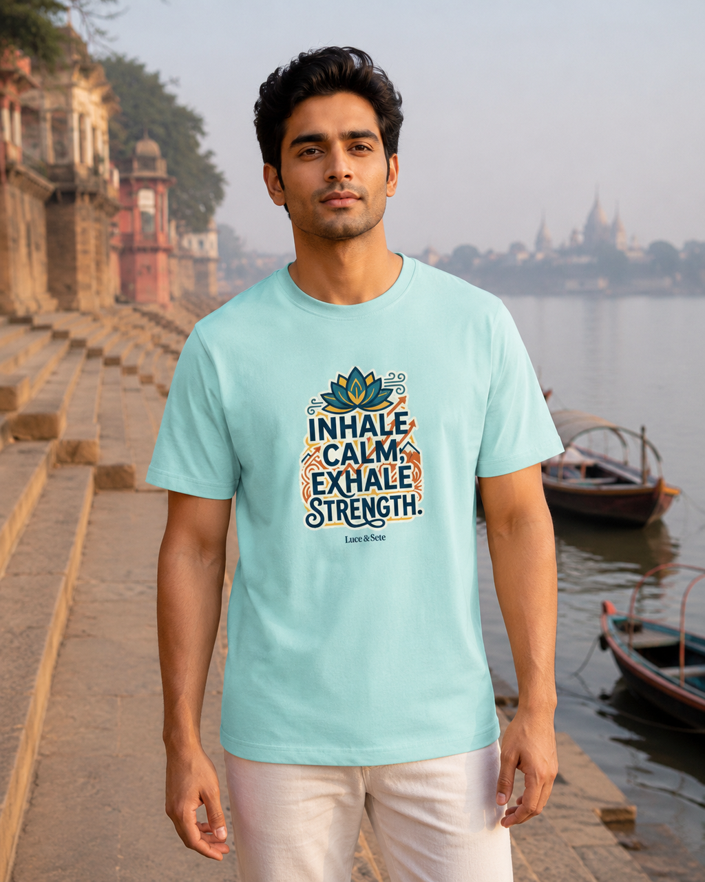 LUCE & SETE GPT mockup 1 - Inhale Calm Exhale Strength Classic Graphic T-Shirt for Men | Mindfulness Streetwear - 555_9403363459309_unisex-classic-crew-t-shirt-175_CLASSIC_front_HERO_20260617_151851.png