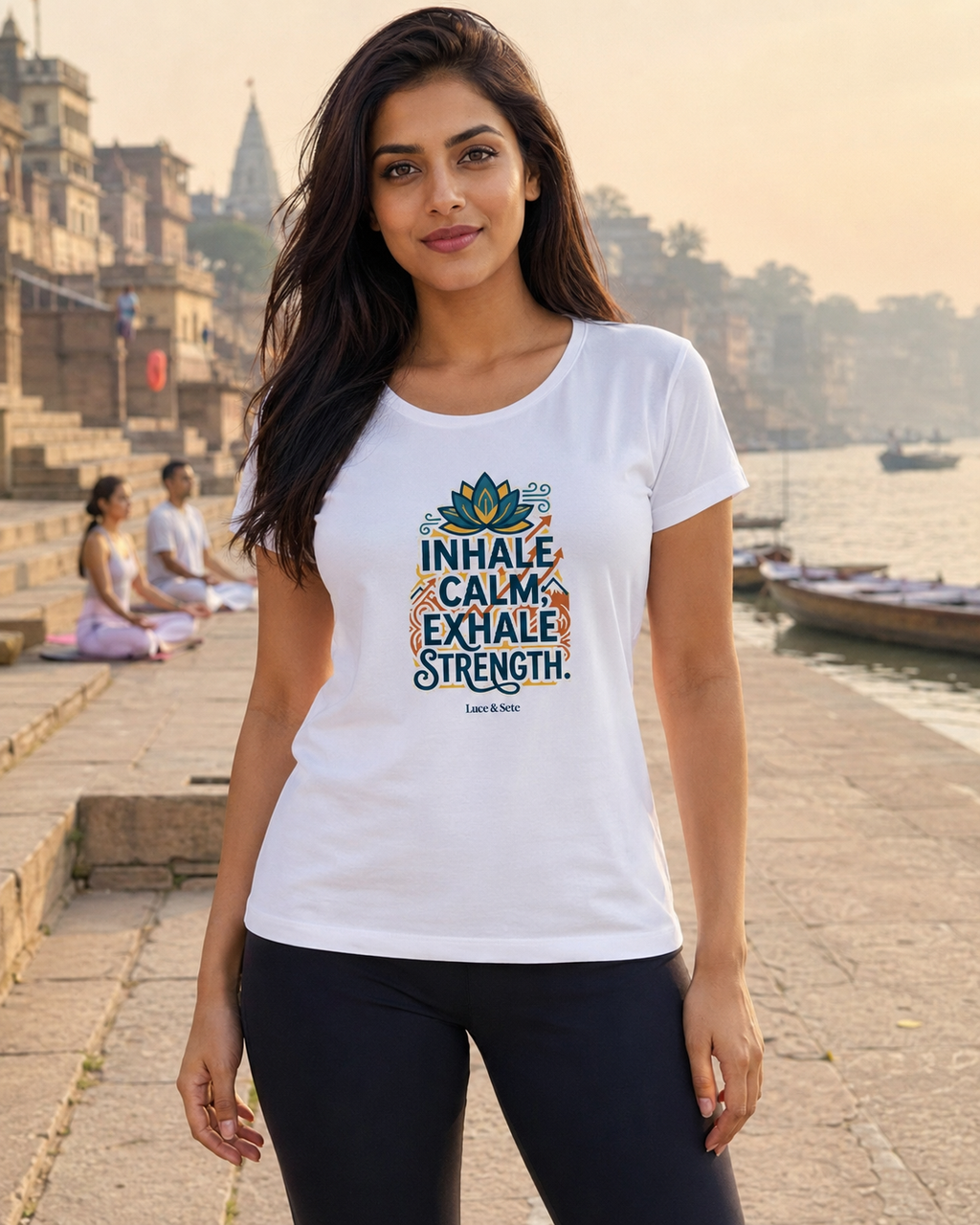 LUCE & SETE GPT mockup 1 - Inhale Calm Exhale Strength Classic Graphic T-Shirt for Women | Mindful Strength Streetwear - 555_9403380400365_womens-classic-t-shirt-173_YOGA_front_HERO_20260617_180108.png