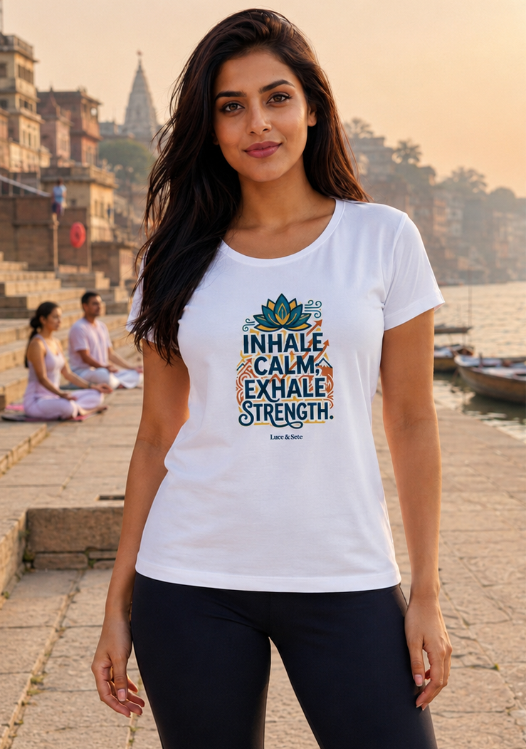 LUCE & SETE GPT mockup 1 - Inhale Calm Exhale Strength Classic Graphic T-Shirt for Women | Mindful Strength Streetwear - 555_9403380400365_womens-classic-t-shirt-173_YOGA_front_PAIR_20260617_180252_01_row1_col1.png