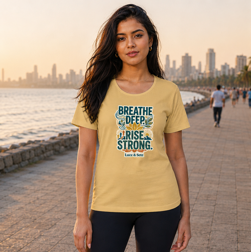 LUCE & SETE GPT mockup 1 - Breathe Deep Rise Strong Classic Graphic T-Shirt for Women | Empowerment Streetwear - 555_9403380564205_womens-classic-t-shirt-174_CLASSIC_front_PAIR_20260617_180822_01_row1_col1.png