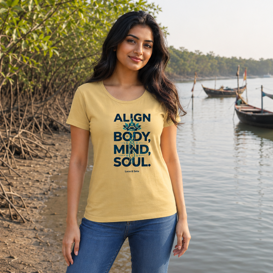LUCE & SETE GPT mockup 1 - Align Body Mind Soul Classic Graphic T-Shirt for Women | Yoga & Wellness Statement - 555_9403380826349_womens-classic-t-shirt-175_CLASSIC_front_PAIR_20260617_181347_02_row1_col2.png