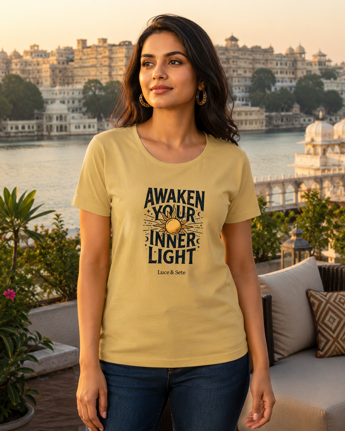 LUCE & SETE GPT mockup 1 - Awaken Your Inner Light Classic Graphic T-Shirt for Women | Spiritual Streetwear - 555_9403381252333_womens-classic-t-shirt-177_CLASSIC_front_HERO_20260618_135132.png