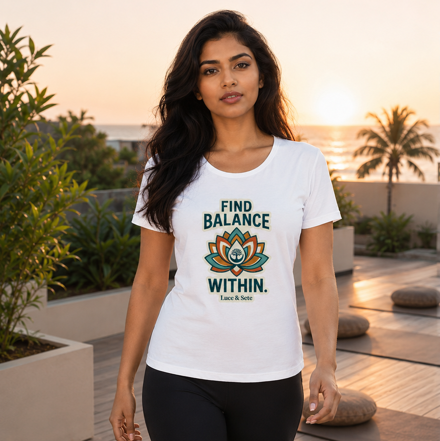 LUCE & SETE GPT mockup 1 - Find Balance Within Classic Graphic T-Shirt for Women | Mindful Yoga Streetwear - 555_9403381776621_womens-classic-t-shirt-180_CLASSIC_front_PAIR_20260618_141031_01_row1_col1.png