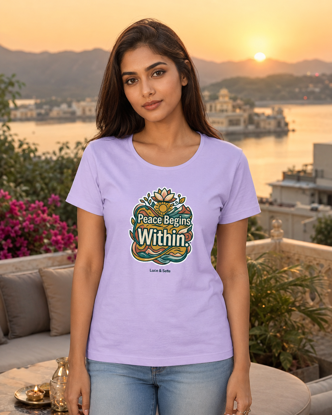 LUCE & SETE GPT mockup 1 - Peace Begins Within Classic Graphic T-Shirt for Women | Mindful Streetwear - 555_9403382726893_womens-classic-t-shirt-181_CLASSIC_front_HERO_20260618_141415.png