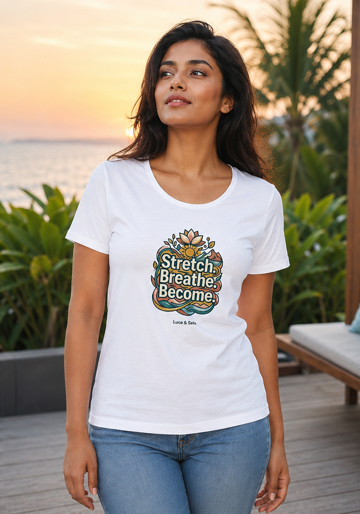 LUCE & SETE GPT mockup 1 - Stretch Breathe Become Classic Graphic T-Shirt for Women | Mindful Yoga Streetwear - 555_9403382989037_womens-classic-t-shirt-182_CLASSIC_front_PAIR_20260618_142142_02_row1_col2.png