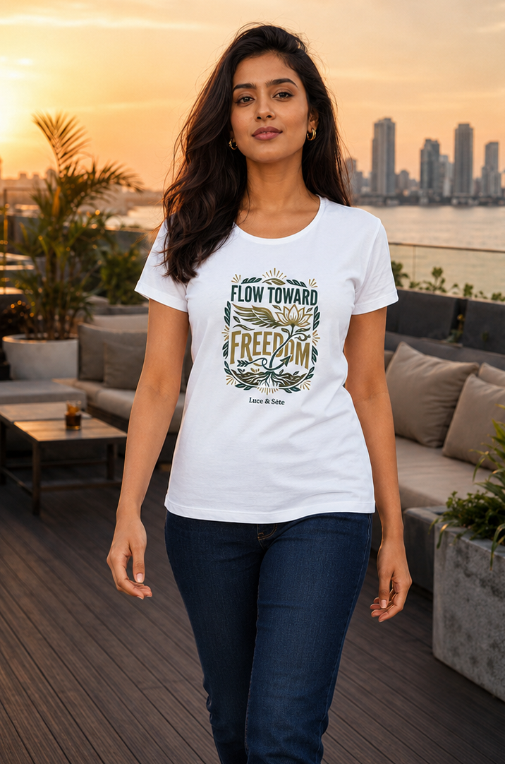 LUCE & SETE GPT mockup 1 - Flow Toward Freedom Classic Graphic T-Shirt for Women | Empowerment Streetwear - 555_9405336977645_womens-classic-t-shirt-186_CLASSIC_front_PAIR_20260619_124353_01_row1_col1.png