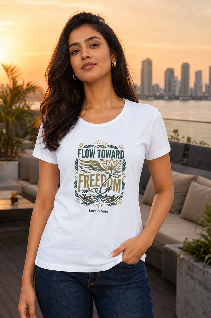 LUCE & SETE GPT mockup 1 - Flow Toward Freedom Classic Graphic T-Shirt for Women | Empowerment Streetwear - 555_9405336977645_womens-classic-t-shirt-186_CLASSIC_front_PAIR_20260619_124353_02_row1_col2.png
