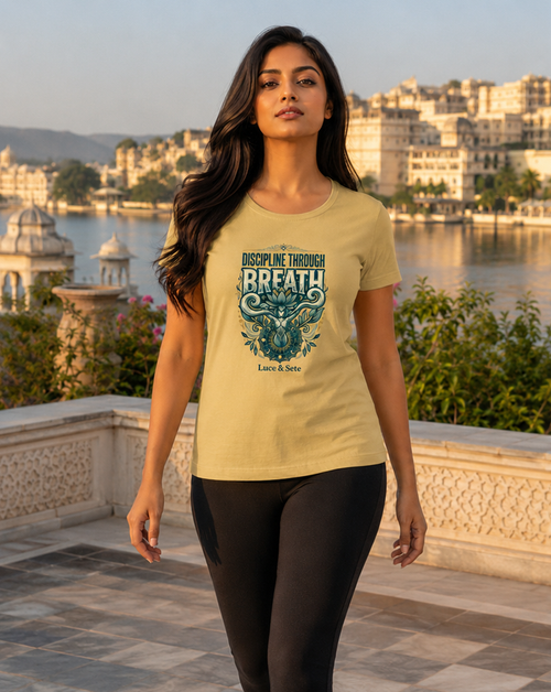 LUCE & SETE GPT mockup 1 - Discipline Through Breath Classic Graphic T-Shirt for Women | Mindful Yoga Streetwear - 555_9405337207021_womens-classic-t-shirt-190_YOGA_front_PAIR_20260619_161036_01_row1_col1.png