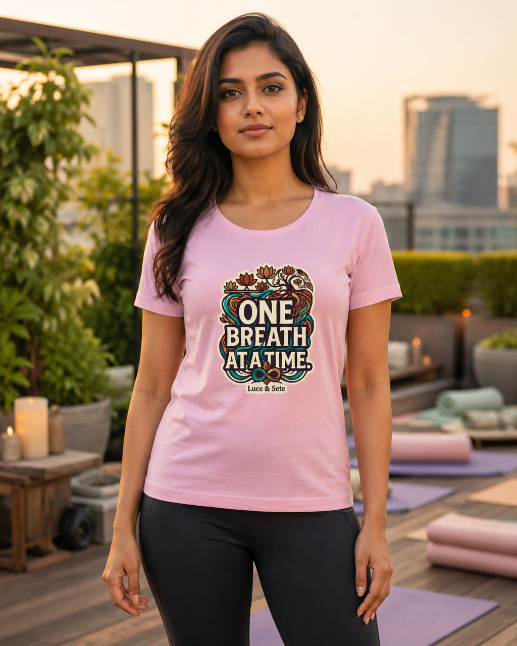 LUCE & SETE GPT mockup 1 - One Breath at a Time Classic Graphic T-Shirt for Women | Mindfulness Streetwear - 555_9405337403629_womens-classic-t-shirt-193_CLASSIC_front_HERO_20260619_162442.png