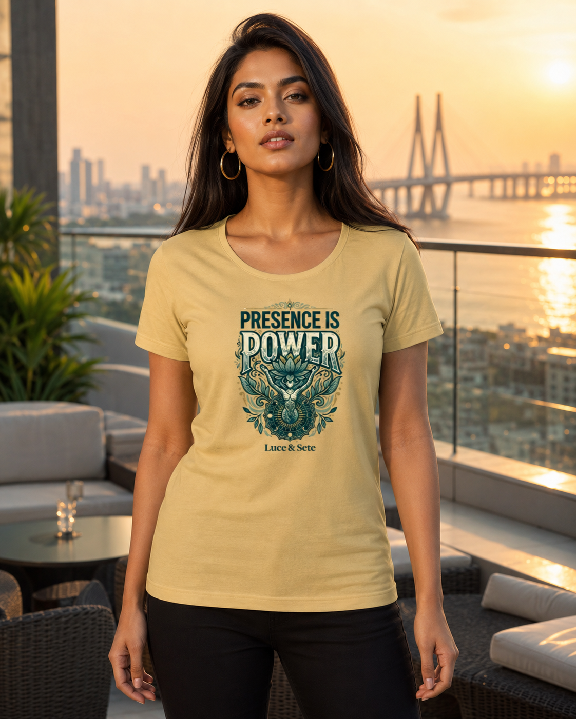 LUCE & SETE GPT mockup 1 - Presence Is Power Classic Graphic T-Shirt for Women | Empowerment Streetwear - 555_9405337436397_womens-classic-t-shirt-194_CLASSIC_front_HERO_20260619_162937.png