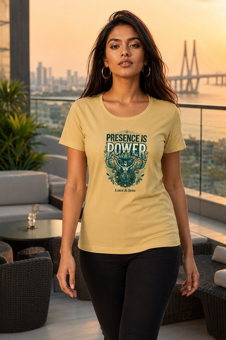 LUCE & SETE GPT mockup 1 - Presence Is Power Classic Graphic T-Shirt for Women | Empowerment Streetwear - 555_9405337436397_womens-classic-t-shirt-194_CLASSIC_front_PAIR_20260619_163119_01_row1_col1.png