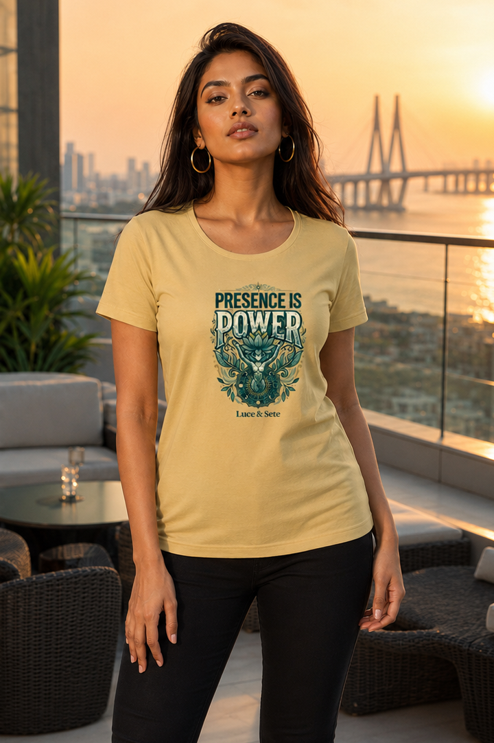 LUCE & SETE GPT mockup 1 - Presence Is Power Classic Graphic T-Shirt for Women | Empowerment Streetwear - 555_9405337436397_womens-classic-t-shirt-194_CLASSIC_front_PAIR_20260619_163119_02_row1_col2.png