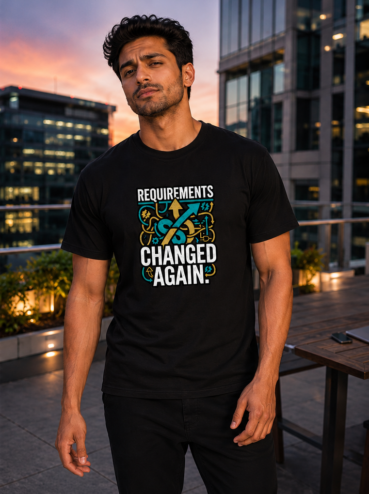 LUCE & SETE GPT mockup 1 - Requirements Changed Again Premium Graphic T-Shirt for Men & Women | Software Developer Humor Streetwear - 555_9408009535725_unisex-stretch-t-shirt-175_TECH_CODE_front_PAIR_20260622_125816_02_row1_col2.png