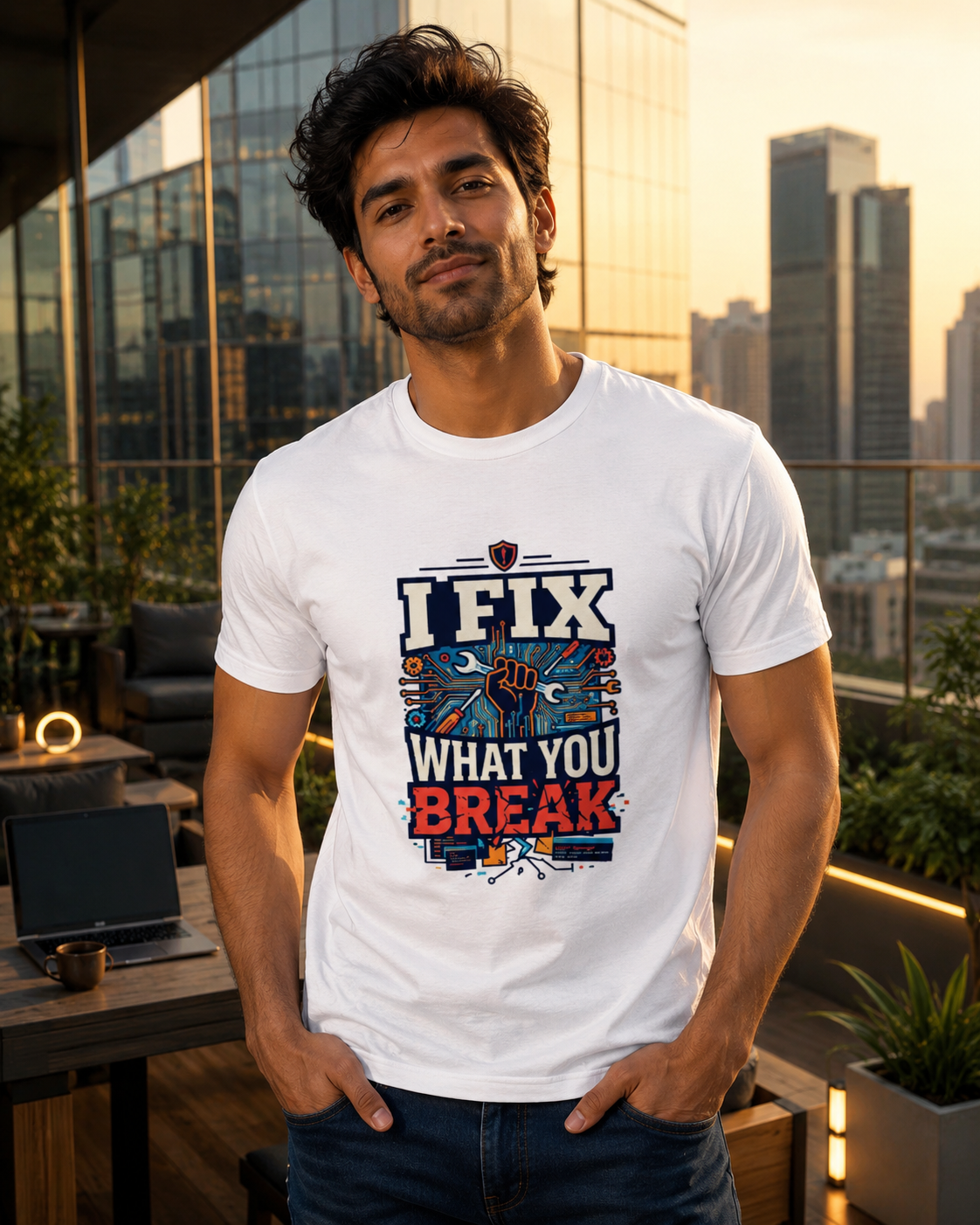 LUCE & SETE GPT mockup 1 - I Fix What You Break Premium Graphic T-Shirt for Men & Women | Software Developer Humor Streetwear - 555_9408009961709_unisex-stretch-t-shirt-178_TECH_CODE_front_HERO_20260622_135322.png
