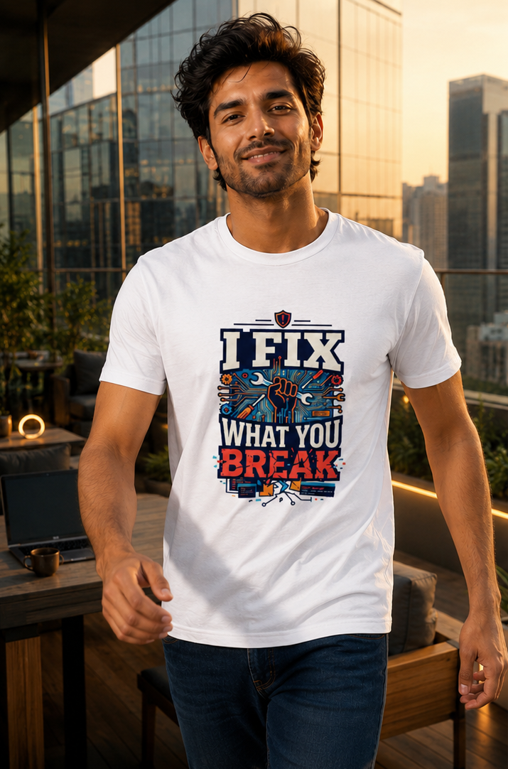 LUCE & SETE GPT mockup 1 - I Fix What You Break Premium Graphic T-Shirt for Men & Women | Software Developer Humor Streetwear - 555_9408009961709_unisex-stretch-t-shirt-178_TECH_CODE_front_PAIR_20260622_135449_01_row1_col1.png