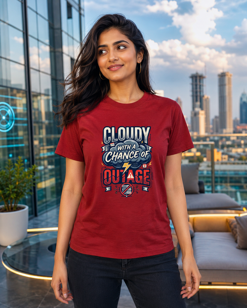 LUCE & SETE GPT mockup 1 - Cloudy with a Chance of Outage Premium Graphic T-Shirt for Men & Women | Software Developer Humor Streetwear - 555_9408010977517_unisex-stretch-t-shirt-179_TECH_CODE_front_HERO_20260622_133136.png