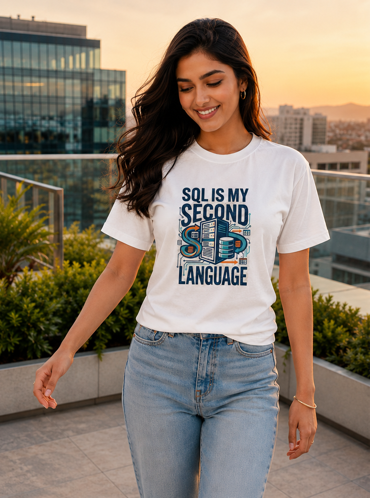 LUCE & SETE GPT mockup 1 - SQL Is My Second Language Premium Graphic T-Shirt for Men & Women | Software Developer Humor Streetwear - 555_9408011272429_unisex-stretch-t-shirt-181_TECH_CODE_front_PAIR_20260622_140016_01_row1_col1.png