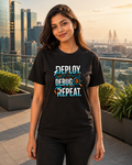LUCE & SETE GPT mockup 1 - Deploy Debug Repeat Premium Graphic T-Shirt for Men & Women | Software Developer Humor Streetwear - 555_9408011534573_unisex-stretch-t-shirt-182_TECH_CODE_front_HERO_20260622_140401.png