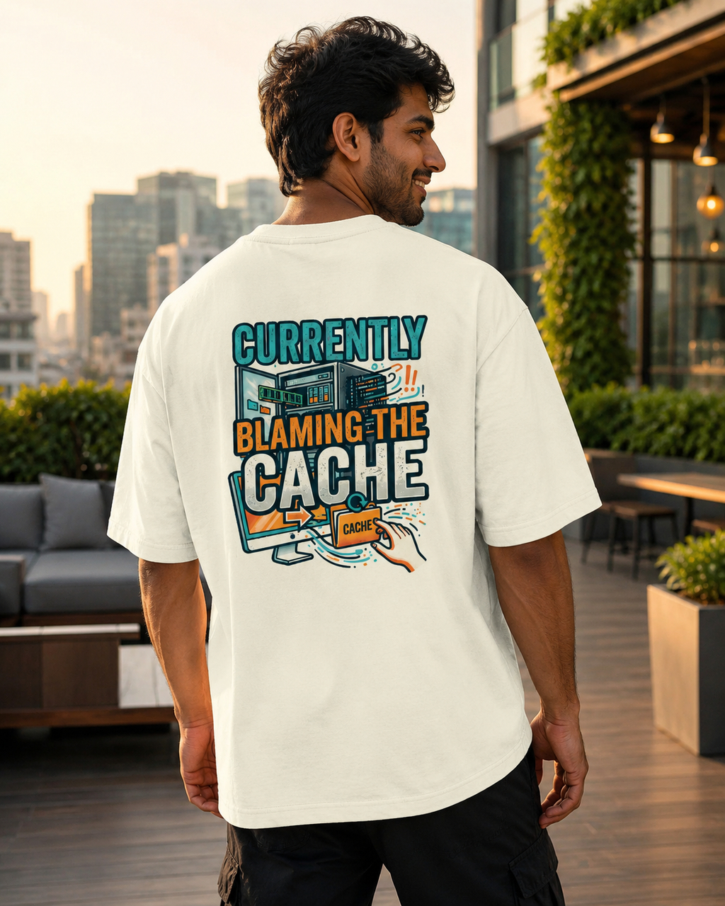 LUCE & SETE GPT mockup 1 - Currently Blaming the Cache Oversized Classic T-Shirt for Men & Women | Software Developer Humor Streetwear - 555_9408139690221_unisex-oversized-classic-t-shirt-117_TECH_CODE_back_HERO_20260622_171242.png