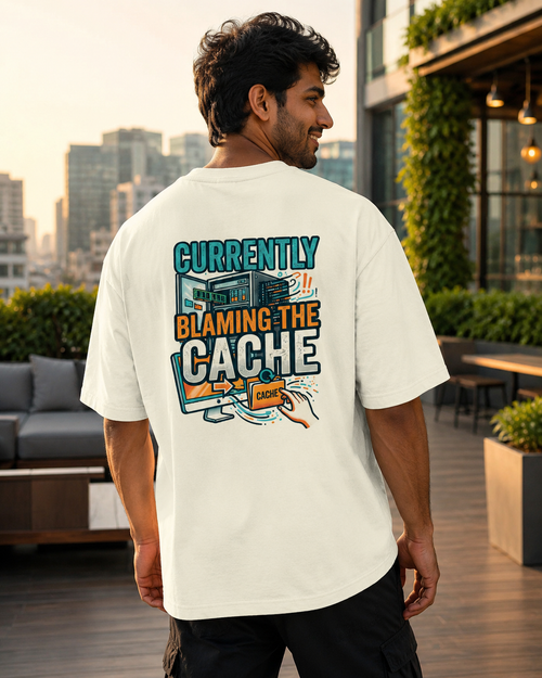 LUCE & SETE GPT mockup 1 - Currently Blaming the Cache Oversized Classic T-Shirt for Men & Women | Software Developer Humor Streetwear - 555_9408139690221_unisex-oversized-classic-t-shirt-117_TECH_CODE_back_HERO_20260622_171242.png