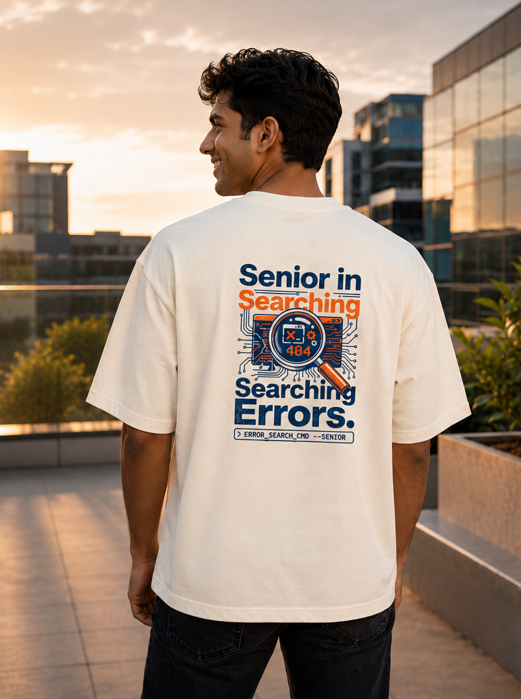 LUCE & SETE GPT mockup 1 - Senior in Searching Errors Oversized Graphic T-Shirt for Men & Women | Software Developer Humor Streetwear - 555_9408140083437_unisex-oversized-classic-t-shirt-119_TECH_CODE_back_PAIR_20260622_174351_01_row1_col1.png