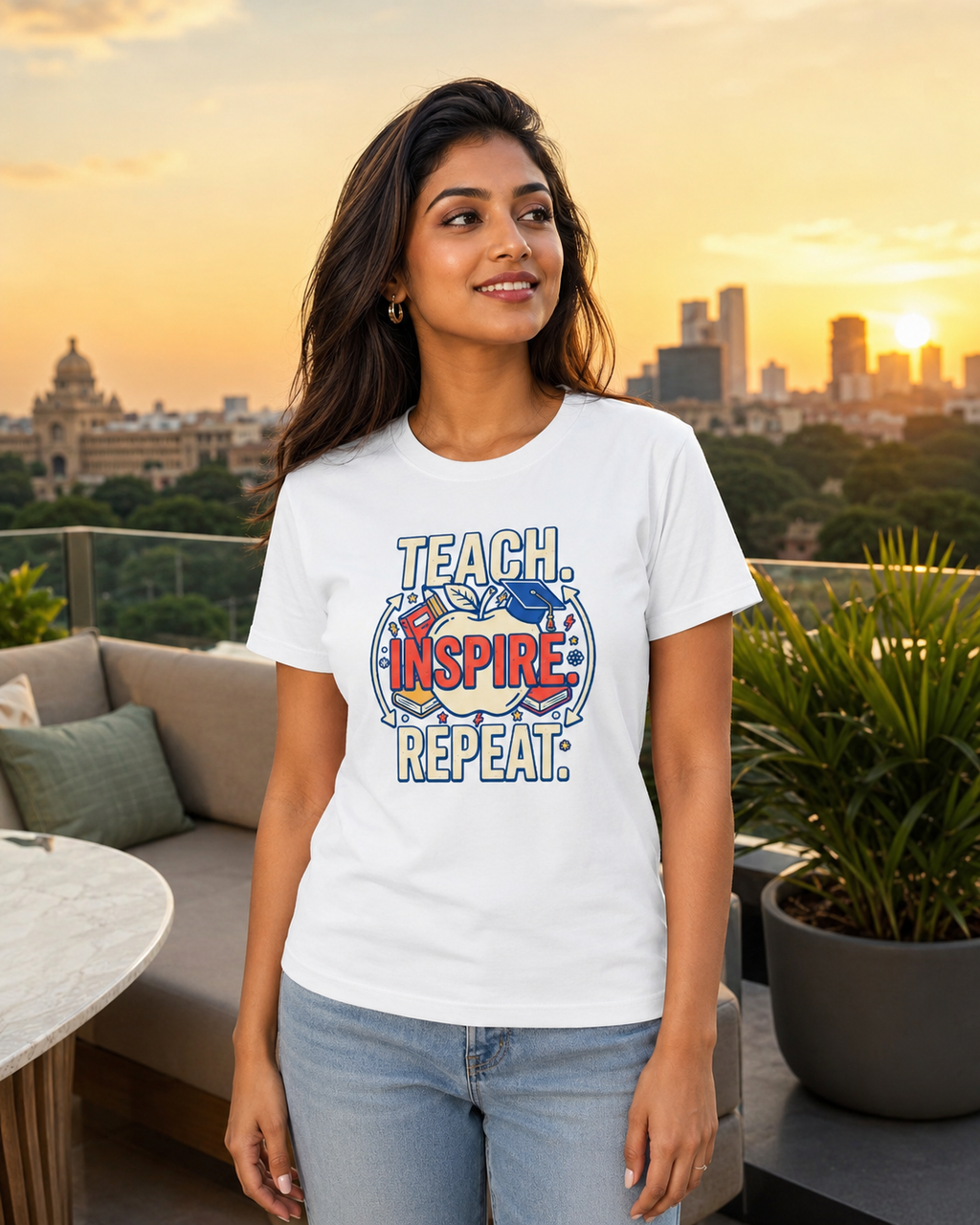 LUCE & SETE GPT mockup 1 - Teach Inspire Repeat Premium Graphic T-Shirt for Men & Women | Teach Mode Streetwear - 555_9408233242861_unisex-stretch-t-shirt-185_TEACH_MODE_front_HERO_20260623_043042.png