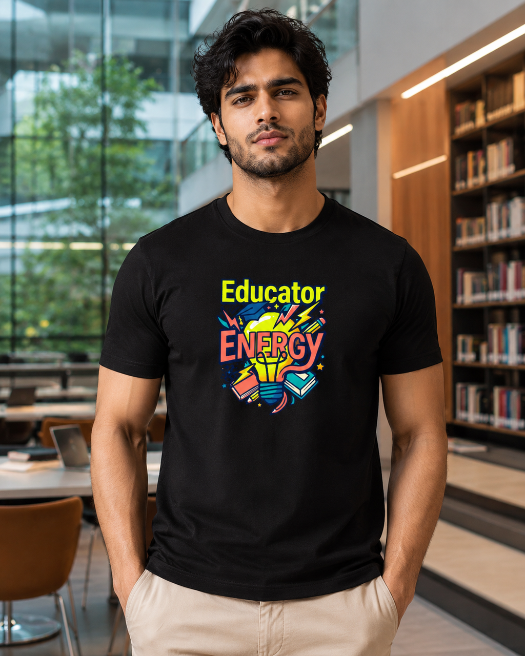 LUCE & SETE GPT mockup 1 - Educator Energy Premium Graphic T-Shirt for Men & Women | Teach Mode Streetwear - 555_9408233439469_unisex-stretch-t-shirt-189_TEACH_MODE_front_HERO_20260623_130622.png