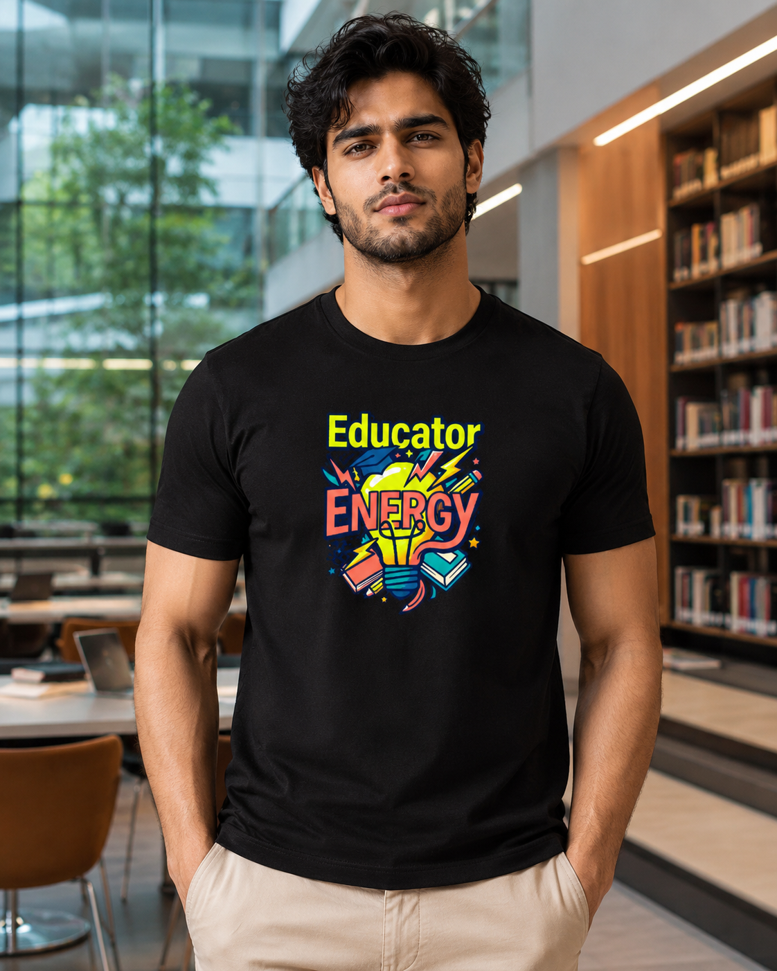 LUCE & SETE GPT mockup 1 - Educator Energy Premium Graphic T-Shirt for Men & Women | Teach Mode Streetwear - 555_9408233439469_unisex-stretch-t-shirt-189_TEACH_MODE_front_HERO_20260623_130622.png