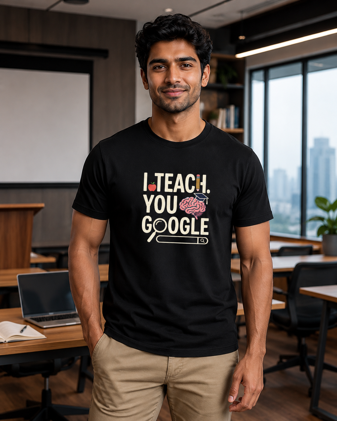 LUCE & SETE GPT mockup 1 - I Teach You Google Premium Graphic T-Shirt for Men & Women | Teach Mode Streetwear - 555_9408233603309_unisex-stretch-t-shirt-193_TEACH_MODE_front_HERO_20260623_150423.png