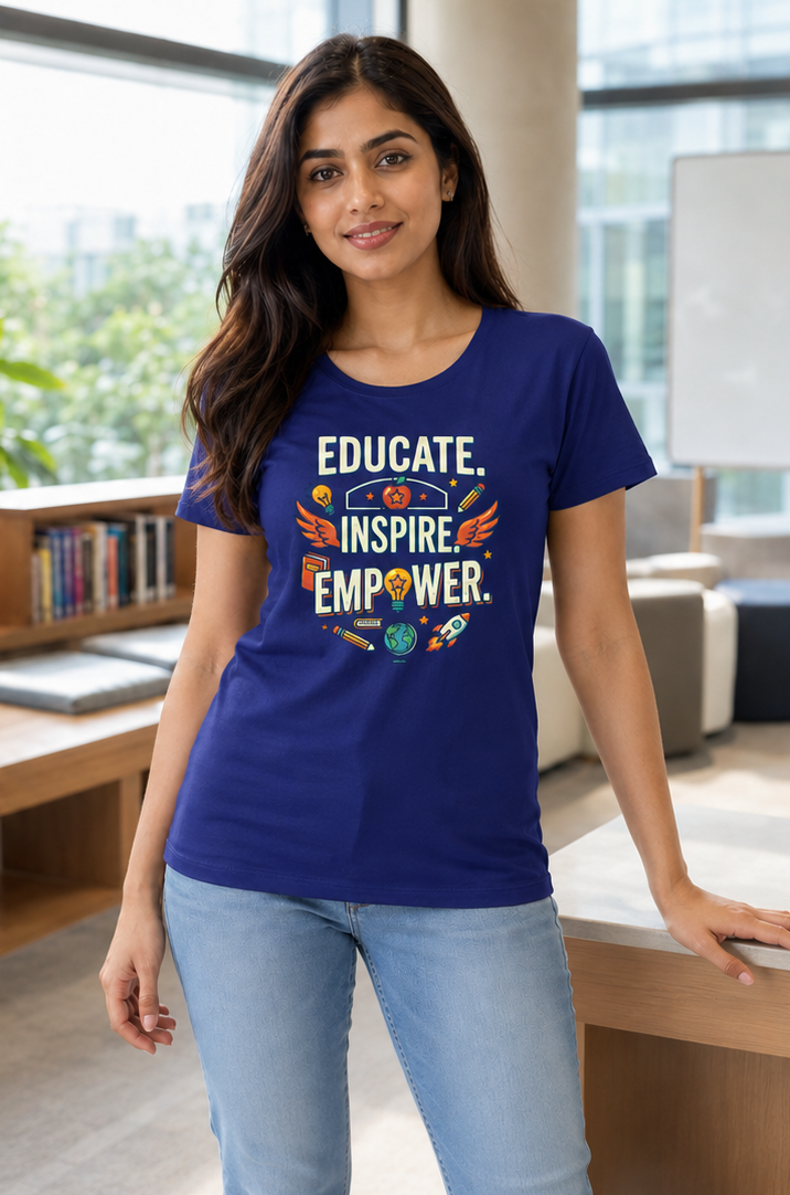 LUCE & SETE GPT mockup 1 - Educate Inspire Empower Classic Graphic T-Shirt for Women | Teach Mode Streetwear - 555_9409226342637_womens-classic-t-shirt-195_TEACH_MODE_front_PAIR_20260623_154350_02_row1_col2.png