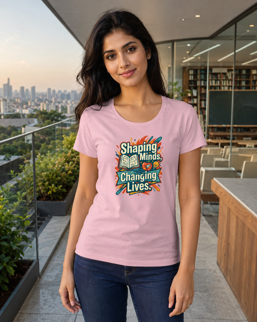 LUCE & SETE GPT mockup 1 - Shaping Minds Changing Lives Classic Graphic T-Shirt for Women | Teach Mode Streetwear - 555_9409226440941_womens-classic-t-shirt-196_TEACH_MODE_front_HERO_20260623_154821.png