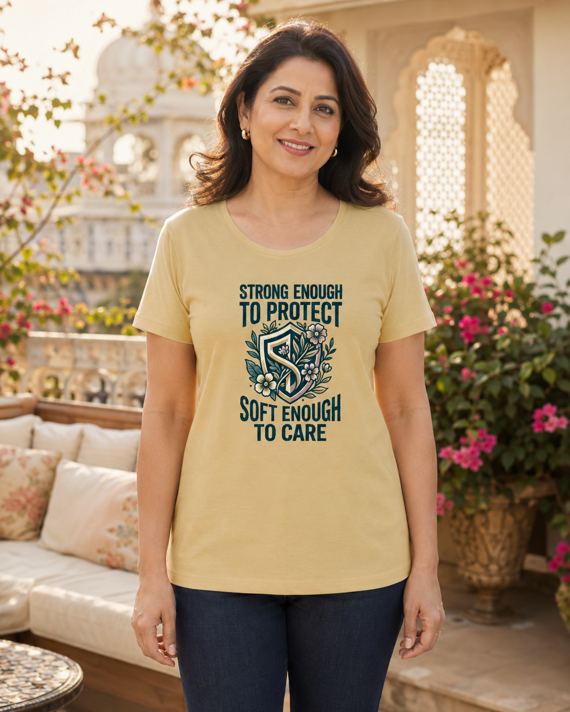 LUCE & SETE GPT mockup 1 - Strong Enough To Protect Classic Graphic T-Shirt for Women | Empowerment Statement - 555_9410358247661_womens-classic-t-shirt-220_CLASSIC_front_HERO_20260625_103725.png