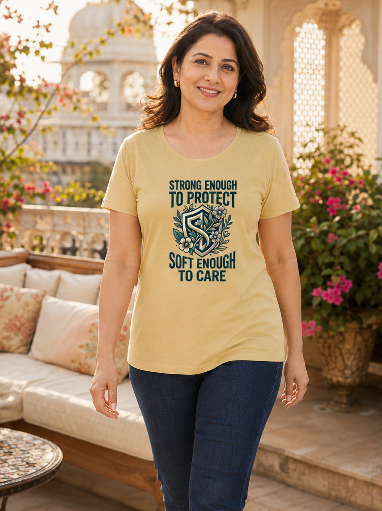 LUCE & SETE GPT mockup 1 - Strong Enough To Protect Classic Graphic T-Shirt for Women | Empowerment Statement - 555_9410358247661_womens-classic-t-shirt-220_CLASSIC_front_PAIR_20260625_103906_01_row1_col1.png