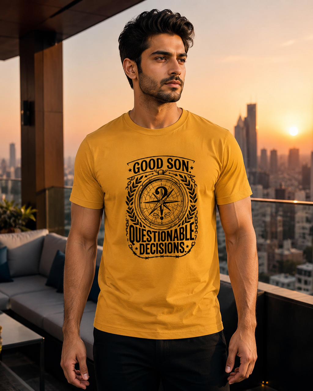 LUCE & SETE GPT mockup 1 - Good Son Questionable Decisions Classic Graphic T-Shirt for Men | Son Streetwear - 555_9412636836077_unisex-classic-crew-t-shirt-216_SON_front_HERO_20260626_172109.png