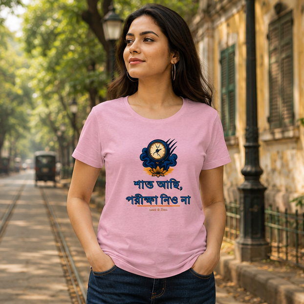 LUCE & SETE GPT mockup 1 - Calm Bengali Statement Classic Graphic T-Shirt for Women | Peaceful Streetwear - 557_9393370464493_womens-classic-t-shirt-100_BENGALI_GRID_20260607_181954_01_row1_col1.png